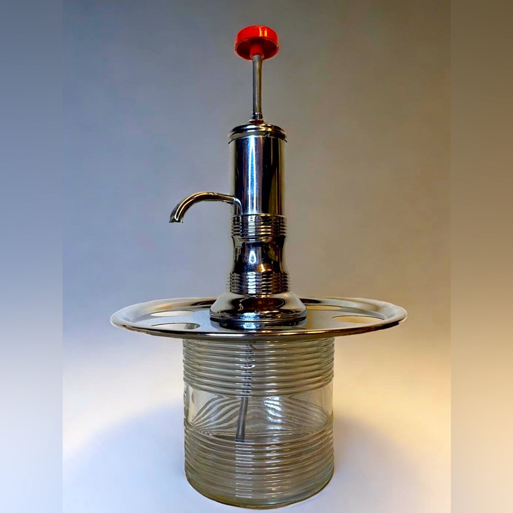 MCM 1950s Liquor Dispenser Pump Glass Decanter Retro Whiskey Barware Decanter